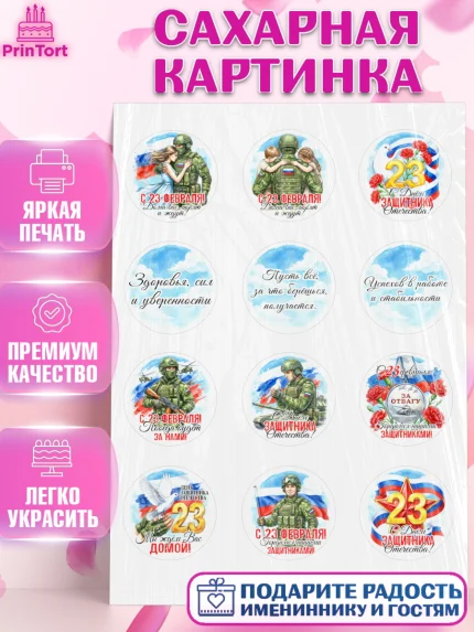 Сахарная картинка, 23 февраля, День защитника отечества, военный, мужчина, танк, самолет, фуражка, арт. PT122736