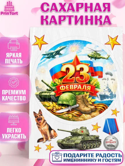 Сахарная картинка, 23 февраля, День защитника отечества, военный, мужчина, танк, самолет, фуражка, арт. PT122811