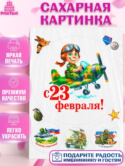 Сахарная картинка, 23 февраля, День защитника отечества, военный, мужчина, танк, самолет, фуражка, арт. PT122828