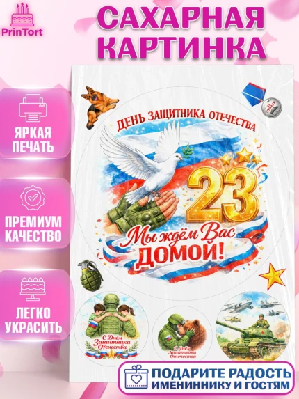 Сахарная картинка, 23 февраля, День защитника отечества, военный, мужчина, танк, самолет, фуражка, арт. PT122829
