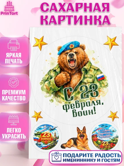 Сахарная картинка, 23 февраля, День защитника отечества, военный, мужчина, танк, самолет, фуражка, арт. PT122832