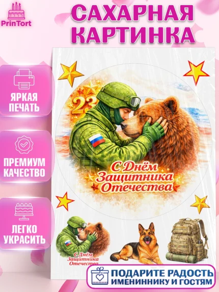 Сахарная картинка, 23 февраля, День защитника отечества, военный, мужчина, танк, самолет, фуражка, арт. PT122834
