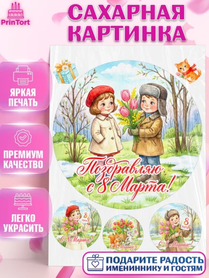 Сахарная картинка, 8 марта, женский день, международный женский день, цветы, духи, День 8 марта, арт. PT122876