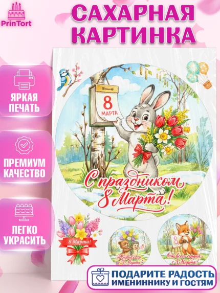 Сахарная картинка, 8 марта, женский день, международный женский день, цветы, духи, День 8 марта, арт. PT122877