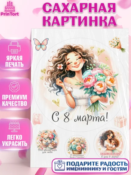 Сахарная картинка, 8 марта, женский день, международный женский день, цветы, духи, День 8 марта, арт. PT122894
