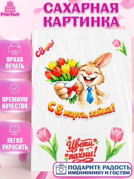 Сахарная картинка, 8 марта, женский день, международный женский день, цветы, духи, День 8 марта, арт. PT122933