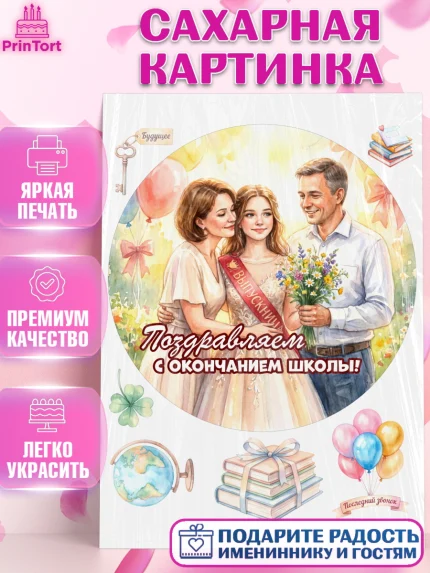 Сахарная картинка, Последний звонок, Поздравления с последним звонком, Школа, Выпускники, арт. PT122961