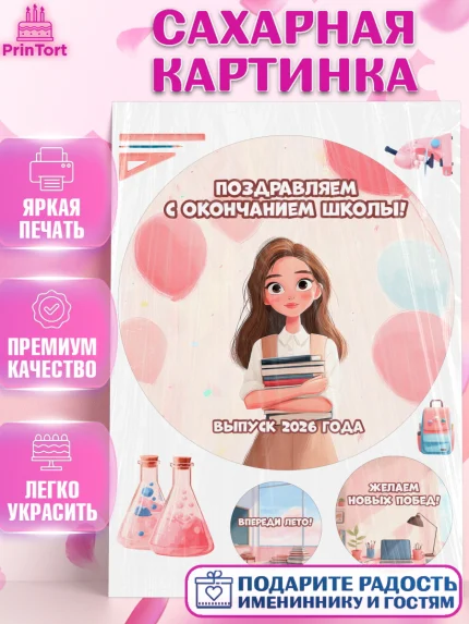 Сахарная картинка, Последний звонок 2026, Поздравления с последним звонком 2026, Школа, Выпускники, арт. PT122985
