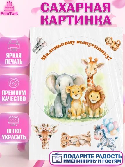 Сахарная картинка, Выпускной в садике, Выпускной в садике. Поздравление с первым выпускным, Девочка, арт. PT123094