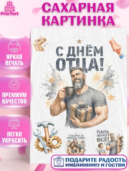 Сахарная картинка, День Отца, Поздравление с Днем Отца, Мужчина, арт. PT123361