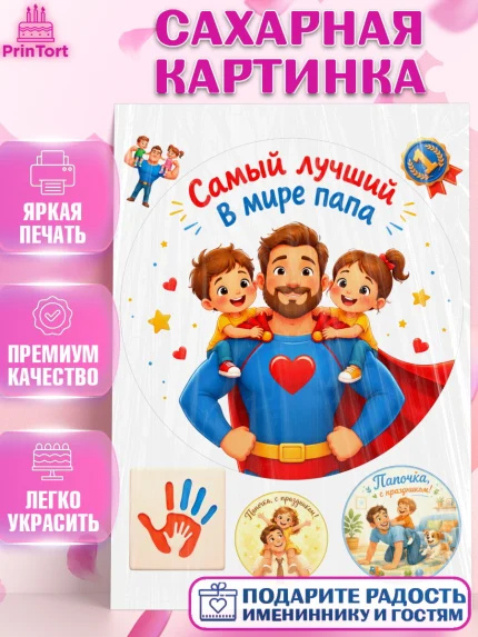 Сахарная картинка, Поздравление папе, Поздравление папы. Поздравление отца. Подарок папе, Мужчина, арт. PT123372