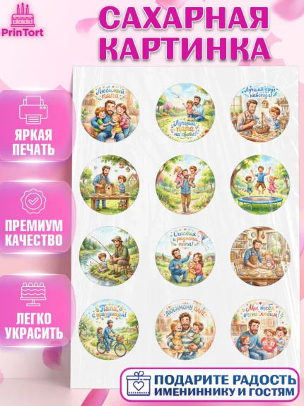 Сахарная картинка, Поздравление папе, Поздравление папы. Поздравление отца. Подарок папе, Мужчина, арт. PT123401