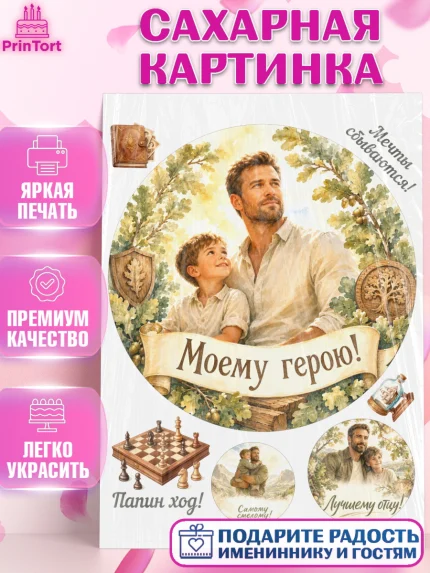Сахарная картинка, Поздравление папе, Поздравление папы. Поздравление отца. Подарок папе, Мужчина, арт. PT123417
