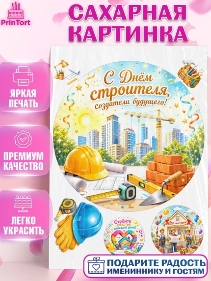 Сахарная картинка, день строителя, Поздравление с днём строителя, Девушка, арт. PT123668