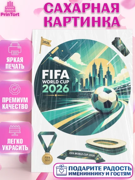 Сахарная картинка, Чемпионат Мира по Футболу, футбол, мяч, FIFA, стадион, Девочка, арт. PT124116