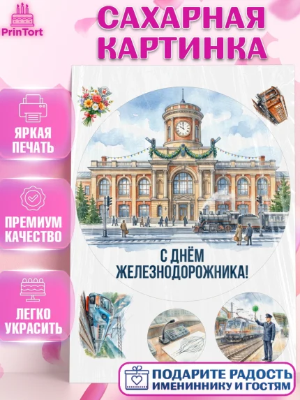 Сахарная картинка, День Железнодорожника!, Поздравдение с Днём Железнодорожника!, Девушка, арт. PT124137