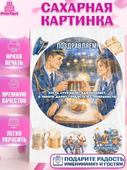 Сахарная картинка, День Железнодорожника!, Поздравдение с Днём Железнодорожника!, Девушка, арт. PT124147
