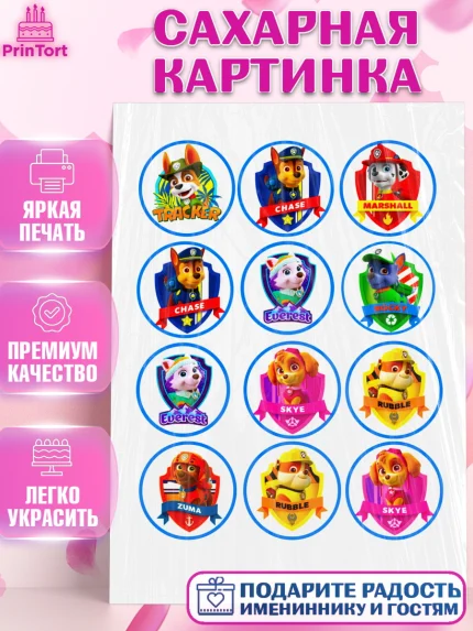 Сахарная картинка, Щенячий патруль, Девочка, День рождения, арт. PT124708