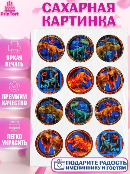 Сахарная картинка, Динозавры, Девочка, День рождения, арт. PT124814
