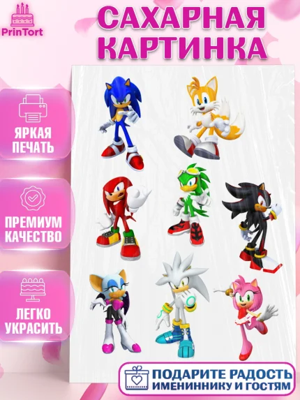 Сахарная картинка, Соник, Sonic, Девочка, День рождения, арт. PT124940