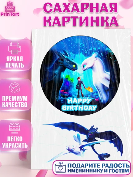Сахарная картинка, Как приручить дракона, Девочка, День рождения, арт. PT125132