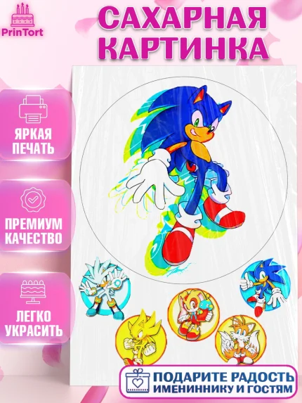 Сахарная картинка, Соник, Sonic, Девочка, День рождения, арт. PT125151
