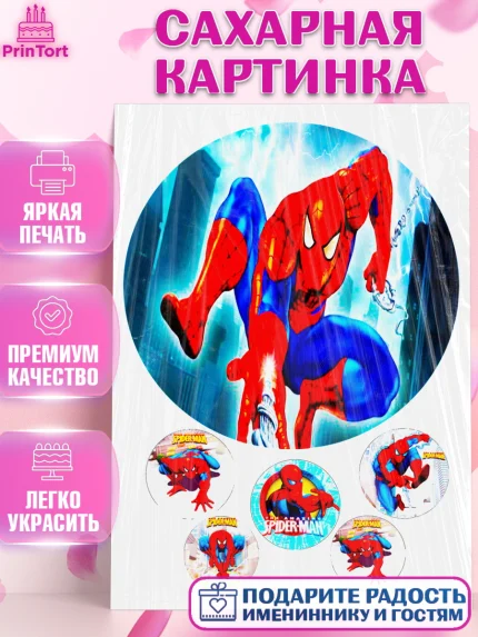 Сахарная картинка, Человек-паук, Мальчик, 6 лет, День рождения, арт. PT125206