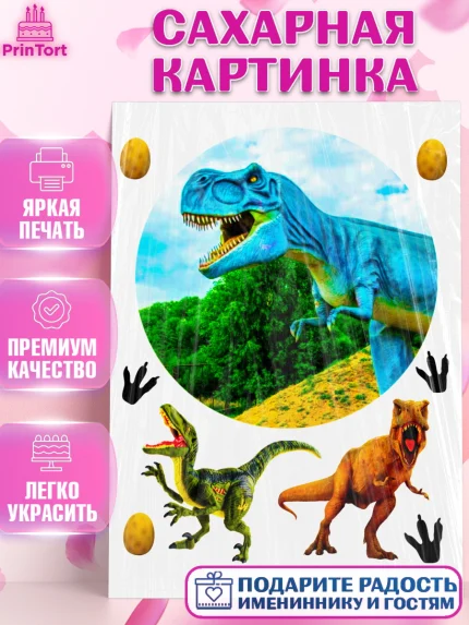 Сахарная картинка, Динозавры, Девочка, День рождения, арт. PT125451
