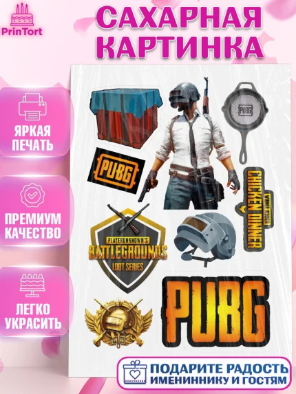 Сахарная картинка, ПАБГ, PUBG Buttlegrounds, Мальчик, День рождения, арт. PT125532