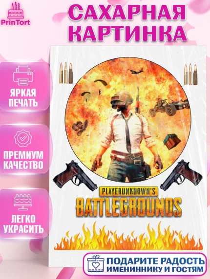 Сахарная картинка, ПАБГ, PUBG Buttlegrounds, Мальчик, День рождения, арт. PT125534