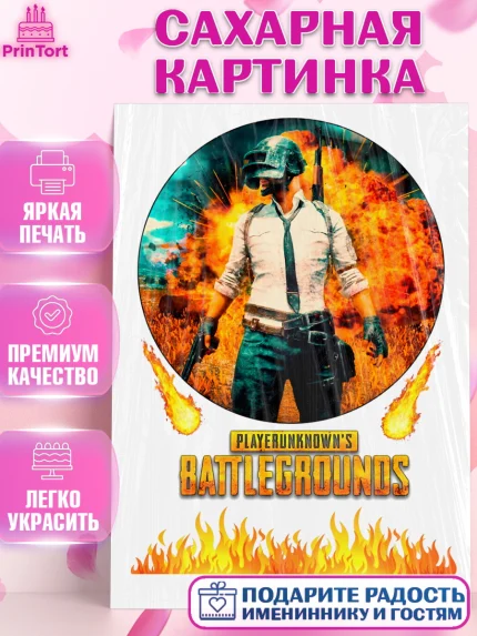 Сахарная картинка, ПАБГ, PUBG Buttlegrounds, Мальчик, День рождения, арт. PT125535