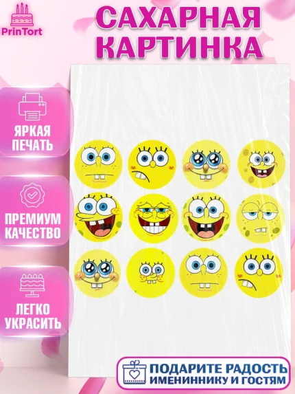 Сахарная картинка, Губка Боб, Девочка, День рождения, арт. PT125704