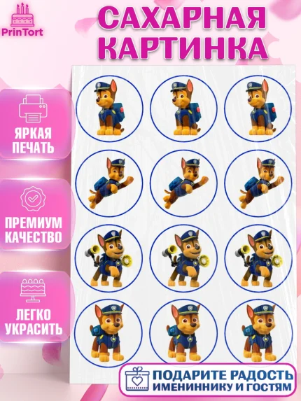 Сахарная картинка, Щенячий патруль, Девочка, День рождения, арт. PT125715