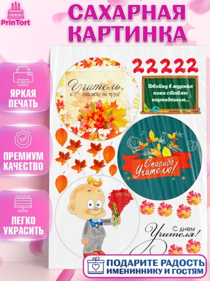 Сахарная картинка, день учителя, Бенто Торт, Девушка, День рождения, арт. PT125891