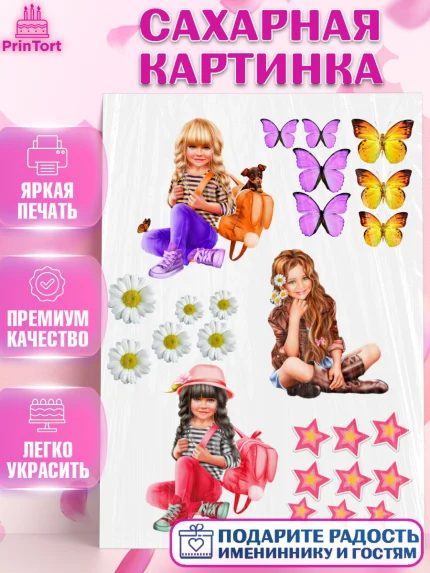 Сахарная картинка, Девушка, Бенто Торт, Девочка, День рождения, арт. PT125901