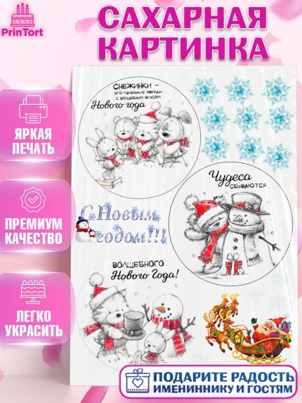 Сахарная картинка, Новый год, Бенто Торт, Девочка, арт. PT125908