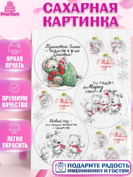 Сахарная картинка, Новый год, Бенто Торт, Девочка, арт. PT125909