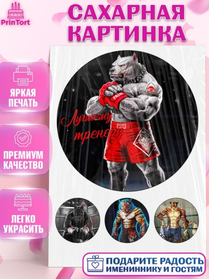 Сахарная картинка, Тренеру, ММА, Мальчик, День рождения, арт. PT126053