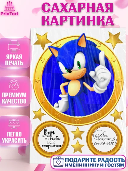 Сахарная картинка, Соник, Девочка, День рождения, арт. PT126198