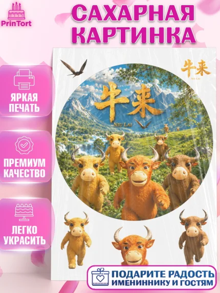 Сахарная картинка, Бычок Лай, Мальчик, День рождения, арт. PT127361