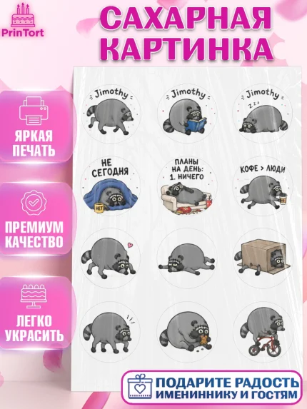 Сахарная картинка, Енот Джимити, Мальчик, День рождения, арт. PT127386