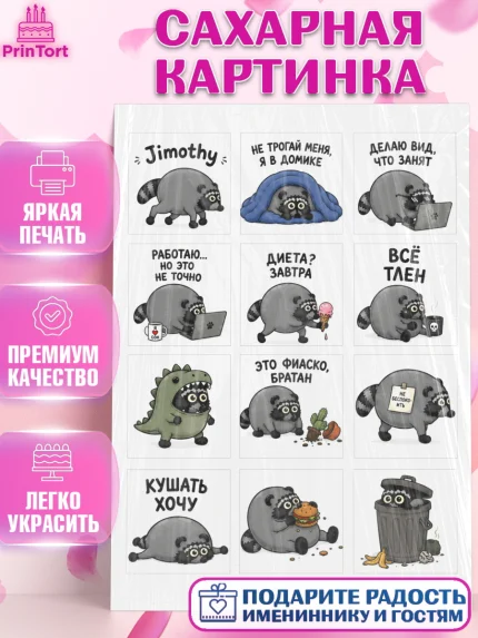 Сахарная картинка, Енот Джимити, Мальчик, День рождения, арт. PT127387