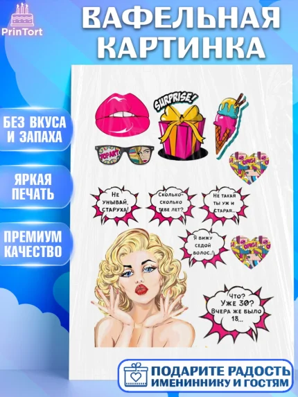 Вафельная картинка, Поп арт, Девочка, День рождения, арт. PT200049