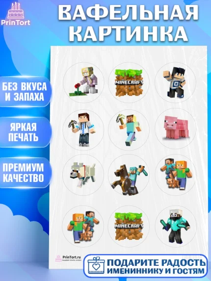 Вафельная картинка, Майнкрафт, Мальчик, День рождения, арт. PT200085