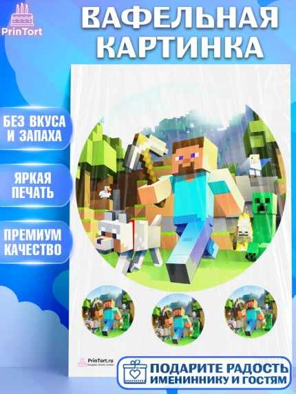 Вафельная картинка, Майнкрафт, Мальчик, День рождения, арт. PT200087