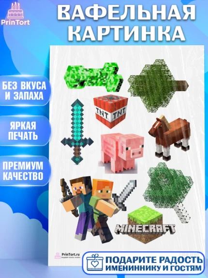 Вафельная картинка, Майнкрафт, Мальчик, День рождения, арт. PT200088