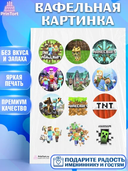 Вафельная картинка, Майнкрафт, Мальчик, День рождения, арт. PT200094