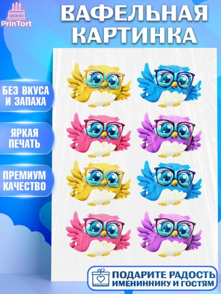 Вафельная картинка, Сова, Съедобное украшение, Девочка, День рождения, арт. PT200207