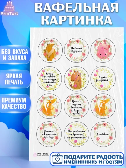 Вафельная картинка, Девушке, Девочка, День рождения, арт. PT200297