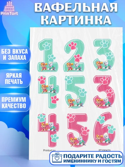 Вафельная картинка, Цифры, Съедобное украшение, Девочка, День рождения, арт. PT200429